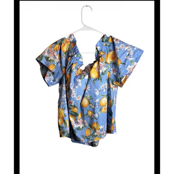 NWT Skies Are Blue Orange Fruit Cotton Blouse Off The Shoulder Size XL - Picture 3 of 4